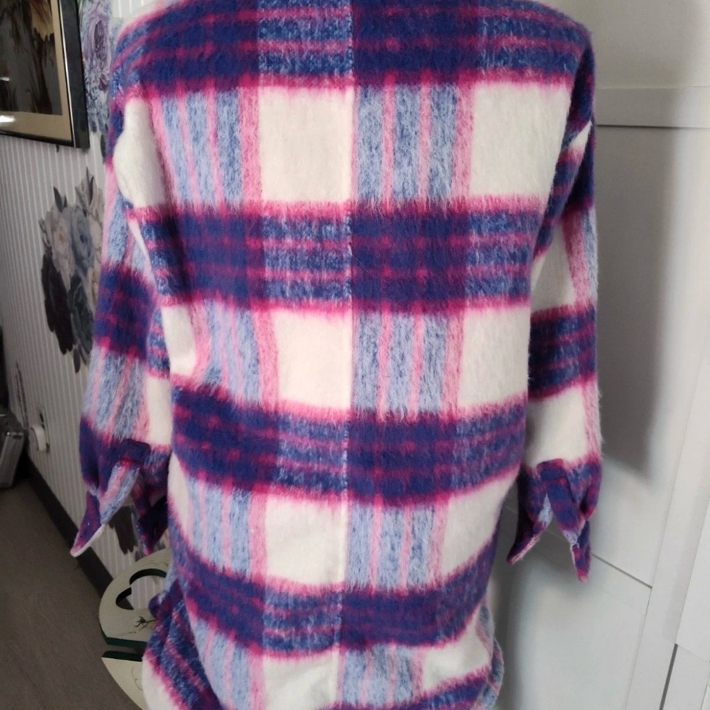 Blank NYC Plaid Shacket Coat | Cozy Oversized Shirt Jacket Pink Purple Large - Picture 3 of 5